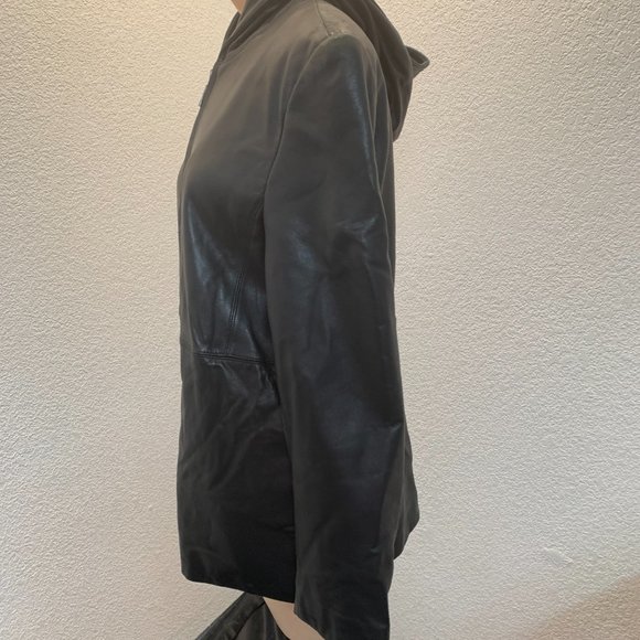 Vintage Winlit soft black leather hooded jacket pre owned size S - Picture 5 of 16